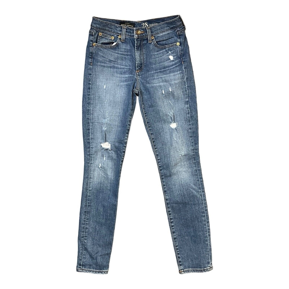 J Crew Jeans 28 Regular Blue Mid Rise Toothpick Distressed Stretch‎ Fall Street